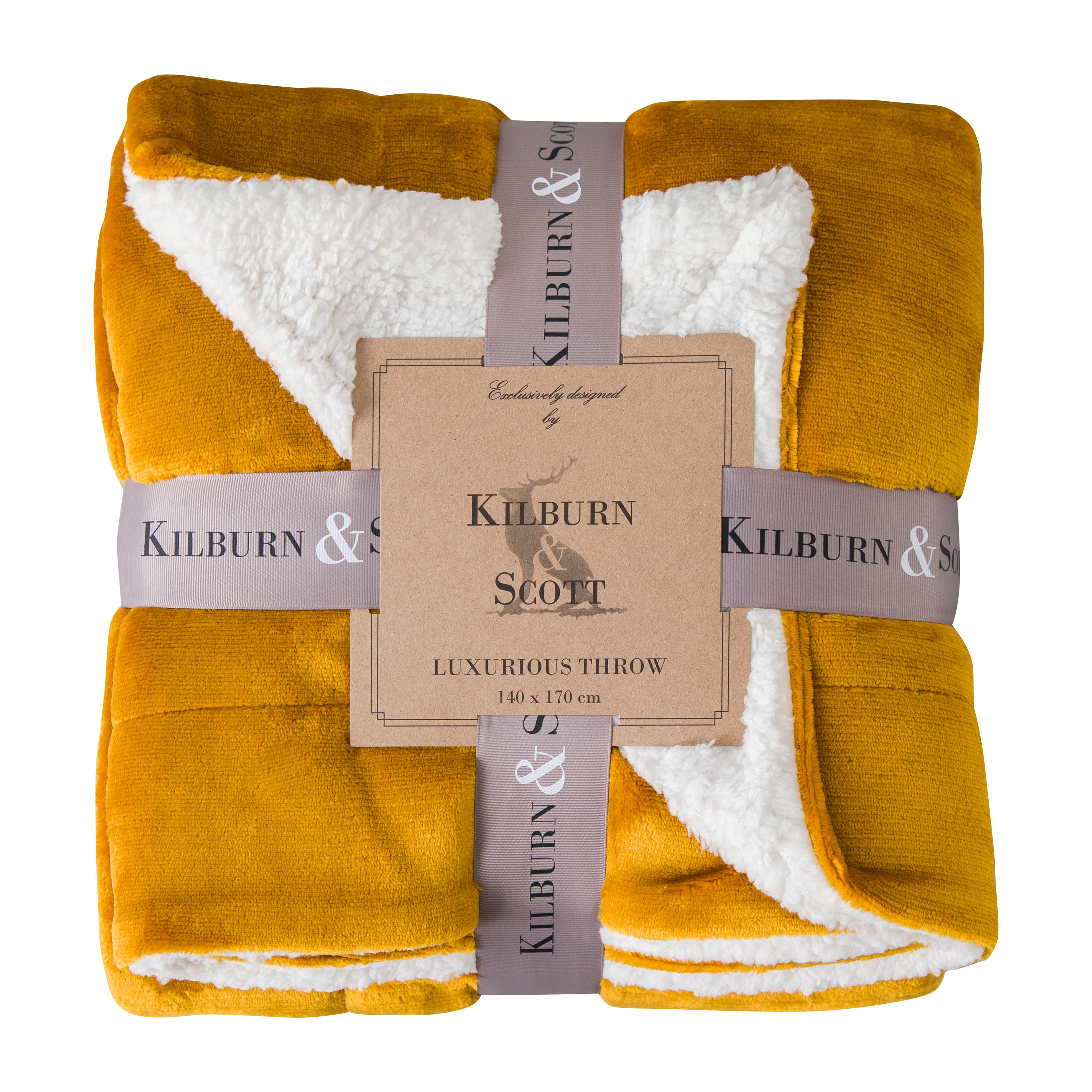 Flannel Sherpa Double Sided Kilburn Scott Throw In Ochre Yellow